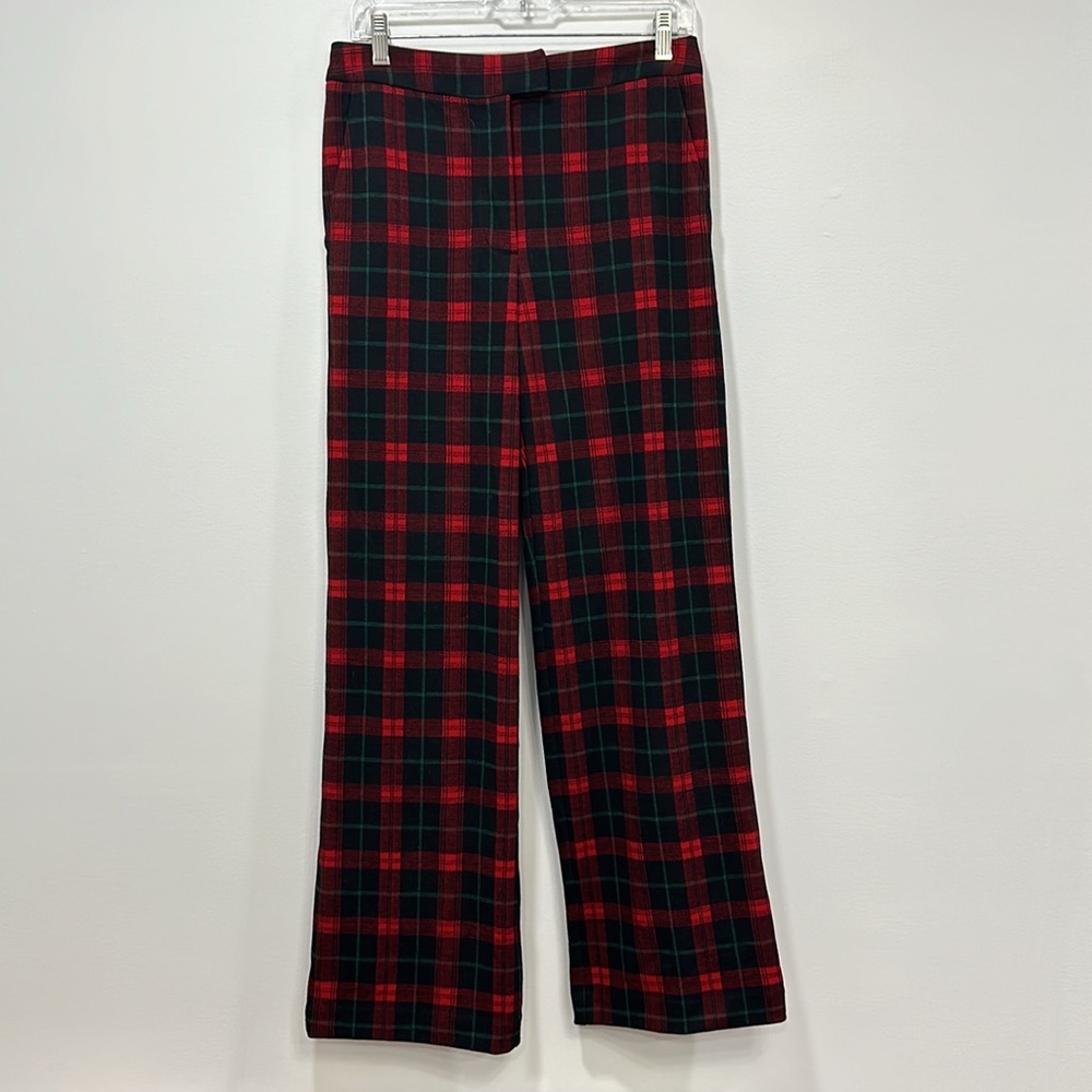 J Mclaughlin Womens Broderick Pant 4 Red‎ Plaid Holiday Straight Leg Knit Career